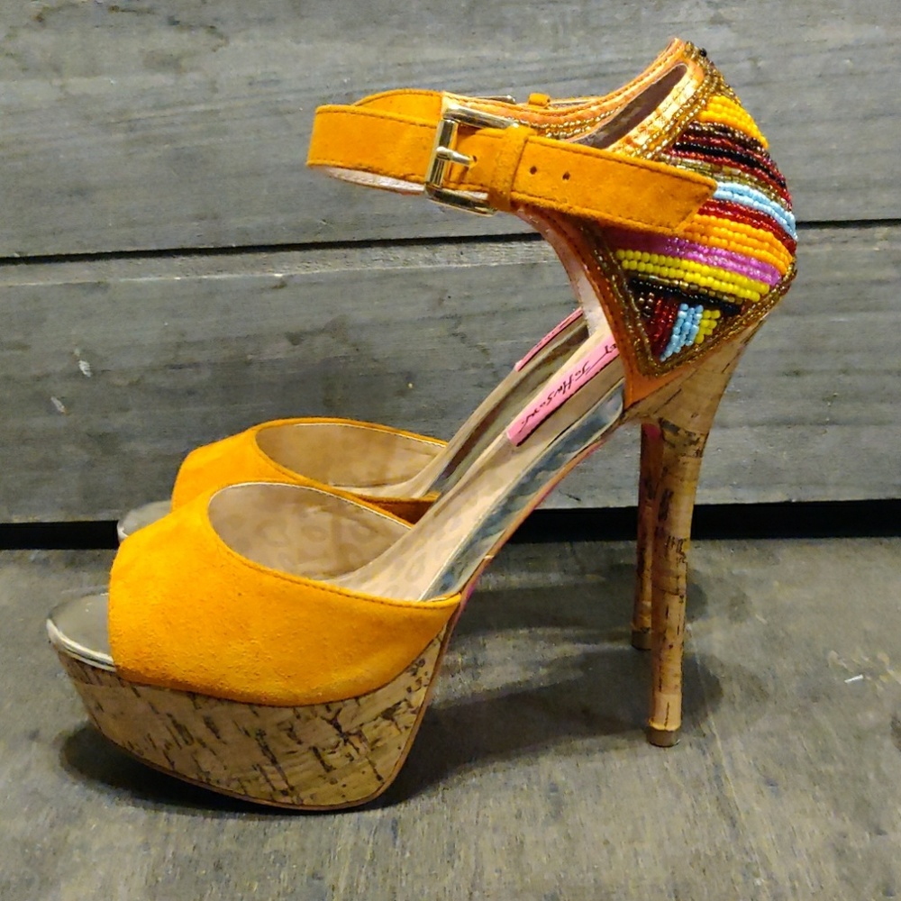 Betsey Johnson Beaded Cork Stillettos
